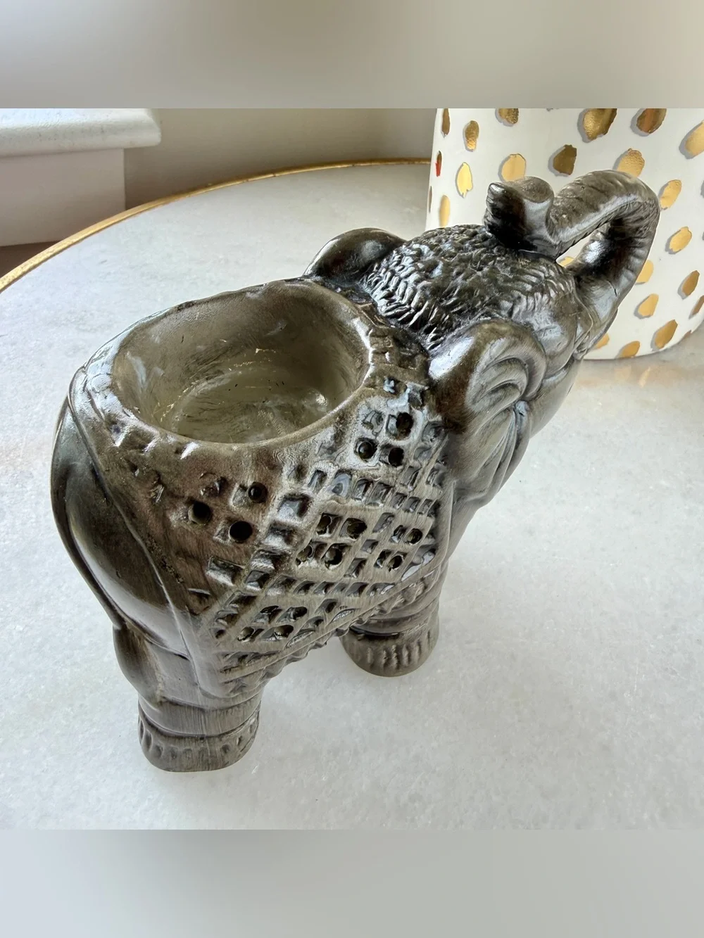 Ceramic Elephant Tea-Lite Candle Holder 4 1/2” H Felt On Feet